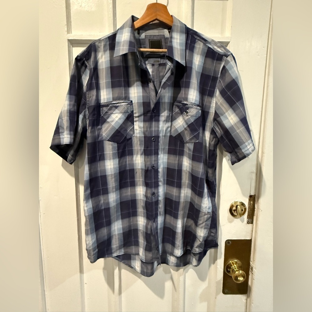 7 Diamonds Navy and White Plaid Shirt